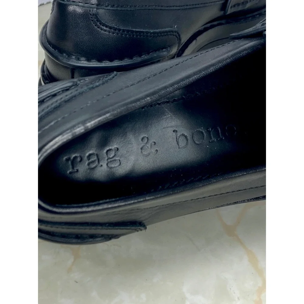 Rag & Bone Corey Chunky Lug Sole Penny Loafers Women 7 Black Leather Comfy Shoes